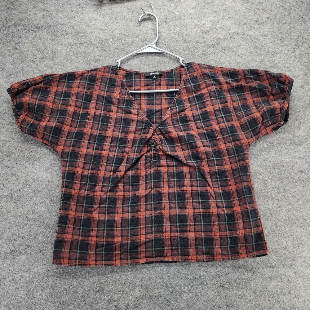 Madewell Shirt Womens Medium Short Sleeve Red Plaid Cropped